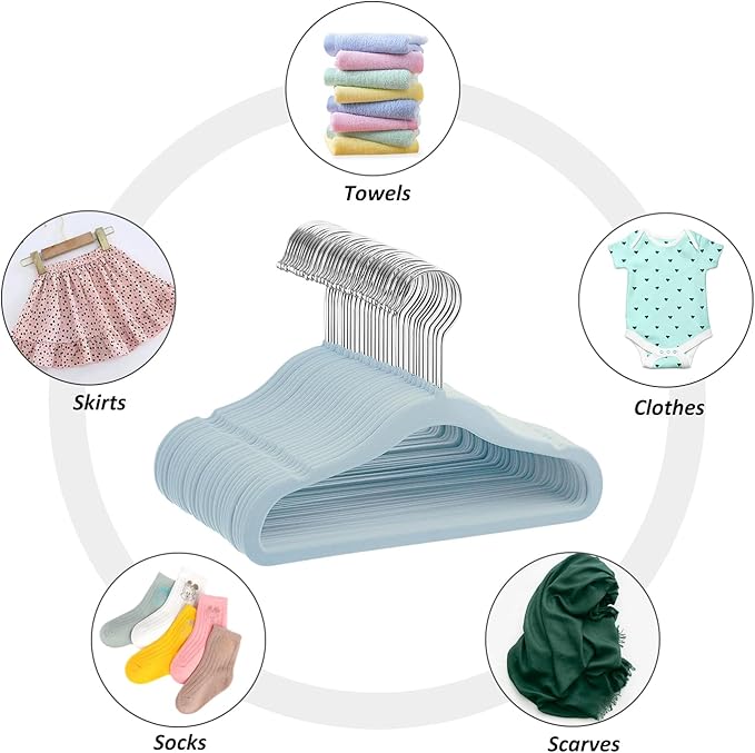 Kids Velvet Hangers 30 Pack, 11 Inch Size Non-Slip Baby Hangers, Space-Saving Nursery Hangers, Perfect Infant/Toddler Clothes Hangers for Daily Use(Blue)