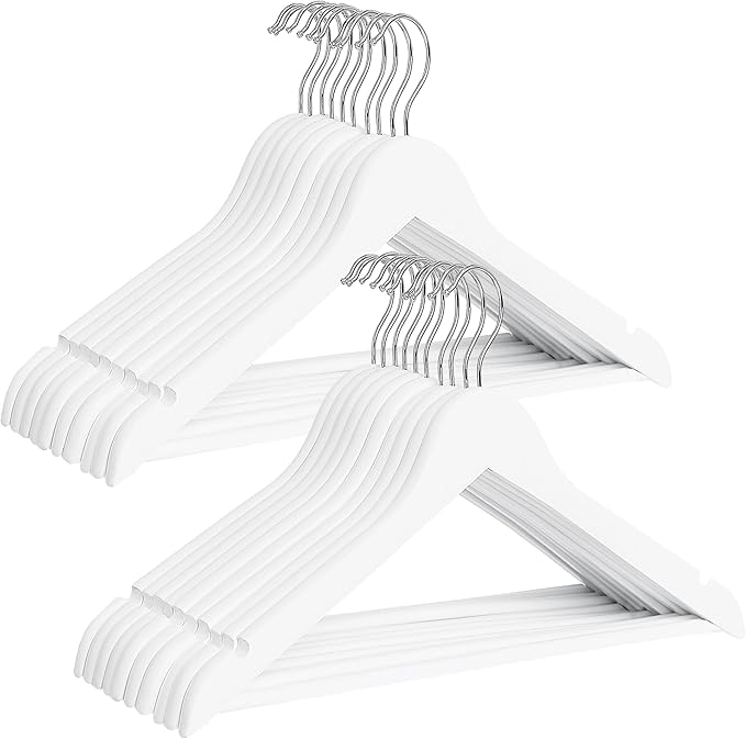 StorageWorks Baby Clothes Hangers, Kids Wooden Hangers with Pant Bar, 20-Pack Natural Wood Hangers for Toddler, Children's Coat Hangers for Closet, Solid Maple Wood Baby Hangers, White