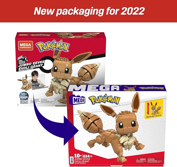 Mega Pokémon Building Toys Set Jumbo Eevee with 824 Pieces, Articulated and Poseable, 11 Inches Tall, for Kids (Amazon Exclusive)