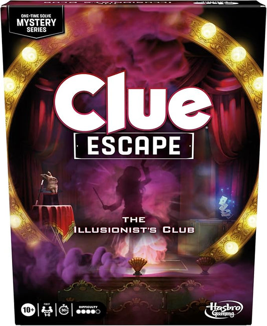 Clue Escape: The Illusionist’s Club Board Game | Escape Room Family Game | 1-Time Solve Mystery | Ages 10+ | 1-6 Players | Difficulty 4 | 90 - 120 Mins.