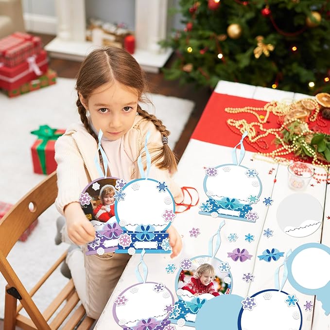 Barydat 24 Set Snow Globe Picture Frame Craft Kits Paper Winter Crafts for Kids Bulk Christmas Tree Ornament Winter Photo Frame Crafts for Home Classroom Activities Xmas Party Decoration