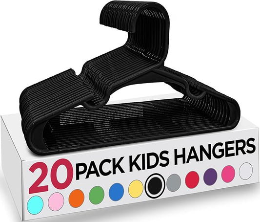 Utopia Home 20 Pack Kids Hangers - 11.5 Inch Plastic Baby Hangers for Closet - Childrens Hangers for Clothes & Infant Hangers for Closet - Ideal for Everyday Standard Use (Black)