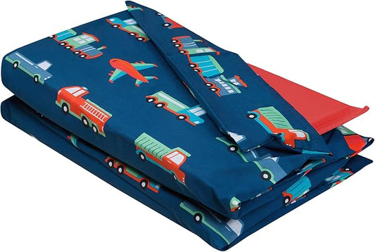 Wildkin Kids Nap Mat Cover for Boys & Girls, Sewn-in Flap Design Rest Mat Cover, Perfect for Preschool and Daycare, Fits Our Vinyl Nap Mat up to 1.5 Inches Including Basic Sleep Mat (Transportation)