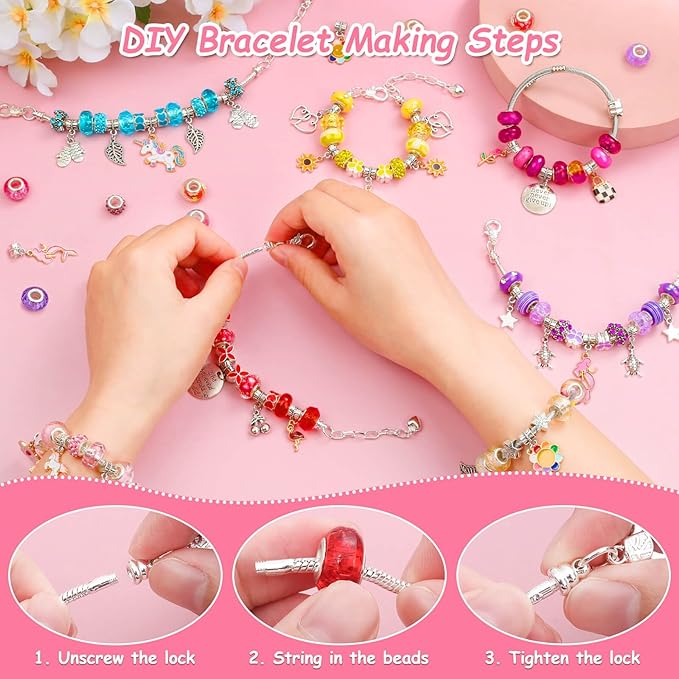 Thrilez 177Pcs Jewelry Making Kit, Charm Bracelet Making Kit, DIY Arts and Crafts Gifts with Jewelry Organizer Box for Birthday, Christmas, Necklace Making Set