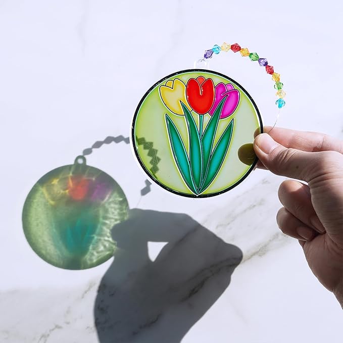 Winlyn 24 Sets Spring Flower Suncatchers Ornaments Decorations DIY Window Paint Art Suncatchers Spring Craft Kit Suncatchers Painting Kits for Kids Classroom Spring Activities Art project Party Favors