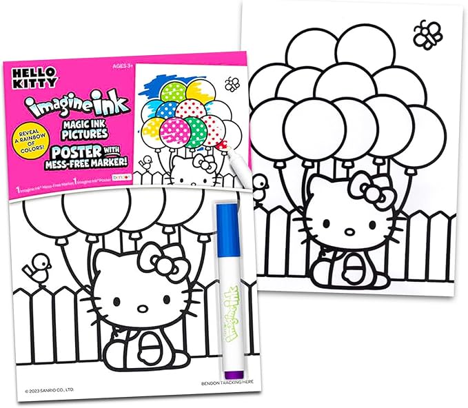 SANRIO Hello Kitty Imagine Ink Poster Set - Bundle with Hello Kitty Imagine Ink Coloring Poster Plus Stickers, More | Hello Kitty Coloring Activities for Girls, Kids