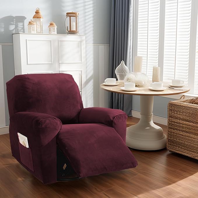 NORTHERN BROTHERS Stretchy Recliner Chair Covers, Velvet Recliner Covers, Lazy Boy Chair Cover (Wine Red, 1 Seat)