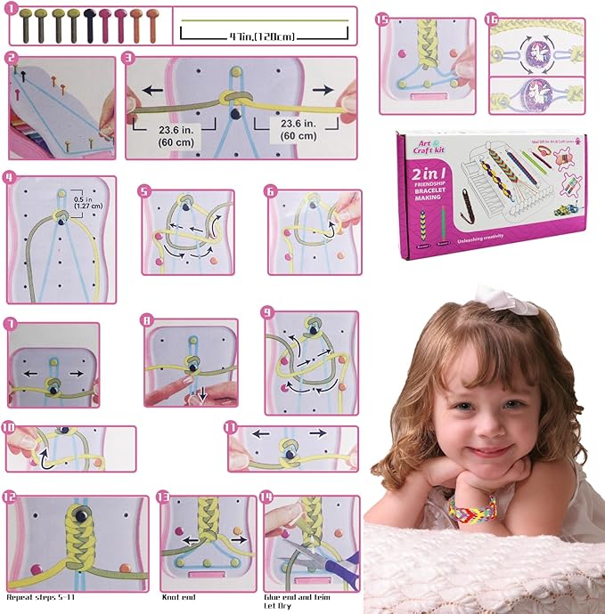 Happytime Friendship Bracelet Making Kit for Girls Birthday Gift Toy, Gir DIY Jewelry Making Kit Arts and Crafts for Kids, Fashion Fun Necklace Ring Bracelet Set