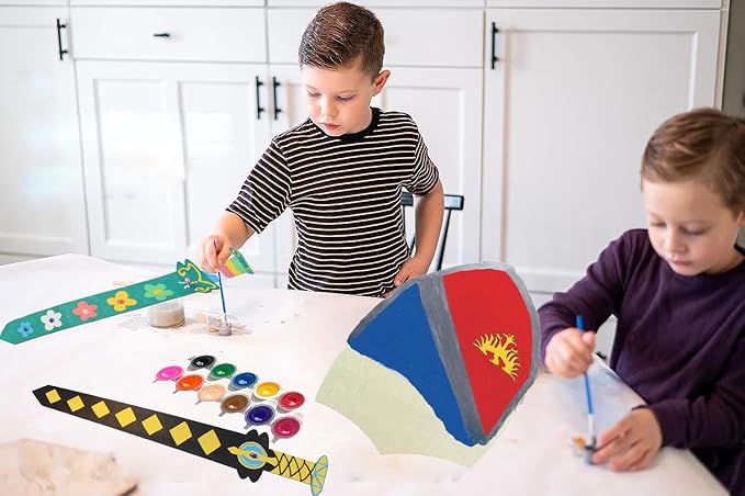 Wooden Toy Sword 5 Sets/DIY Wooden Art Craft for Kid Painted Imitation Diamond Kit - Handmade DIY- Paint-Paste Diamond Wooden Toy Sword, Blank Wooden Sword Make Your own Sword