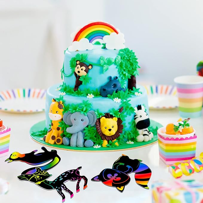 NODMIPNS 36 Pieces Woodland Animals Scratch Art for Kids,Forest Animals Rainbow Scratch Paper Kit Scratch Crafts Art Set Woodland Animals Party Favors for DIY Crafts Decoration(Woodland Animals)