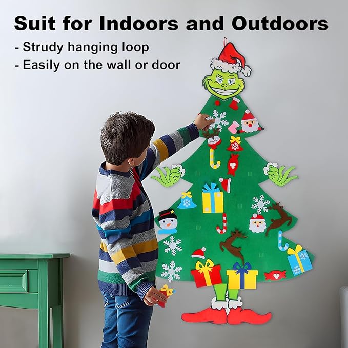 GameXcel 4.5ft Felt Christmas Tree for Toddlers with 37pcs Ornaments, Velcro Montessori DIY Xmas Decorations - 4.5 Feet
