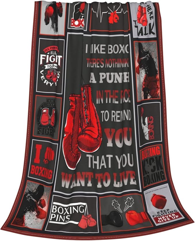 Boxing Throw Blanket Sports Theme Boxing Blanket Gifts for Boys Adult Men Boxing Gloves Pattern Bed Blanket Sports Games Room Decor Fighting Competition Pugilism Flannel Blanket for Couch 60"X80"