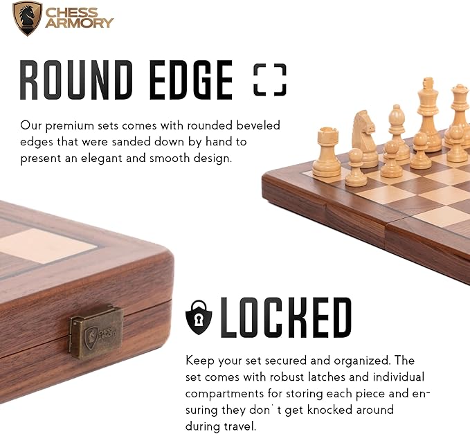 Chess Set Magnetic - Premium Wooden Board Game with a Portable Wood Case and Secure Storage for Pieces, Set for Kids and Adults (Walnut Wood) - Chess Armory