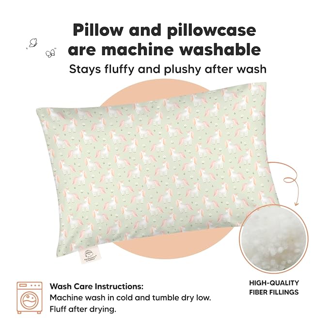 Toddler Pillow with Pillowcase - 13x18 My Little Dreamy Pillow, Organic Cotton Toddler Pillows for Sleeping, Kids Pillow, Travel Pillows, Mini Pillow, Nursery Pillow, Toddler Bed Pillow (Grace)