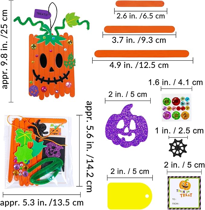 Winlyn 24 Sets Fall Crafts Kits Halloween Crafts Individual Fall Kids Crafts DIY Pumpkin Fall Decorations Craft Sticks Pumpkin Foam Stickers Arts and Crafts for Kids Classroom Activities Party Favors