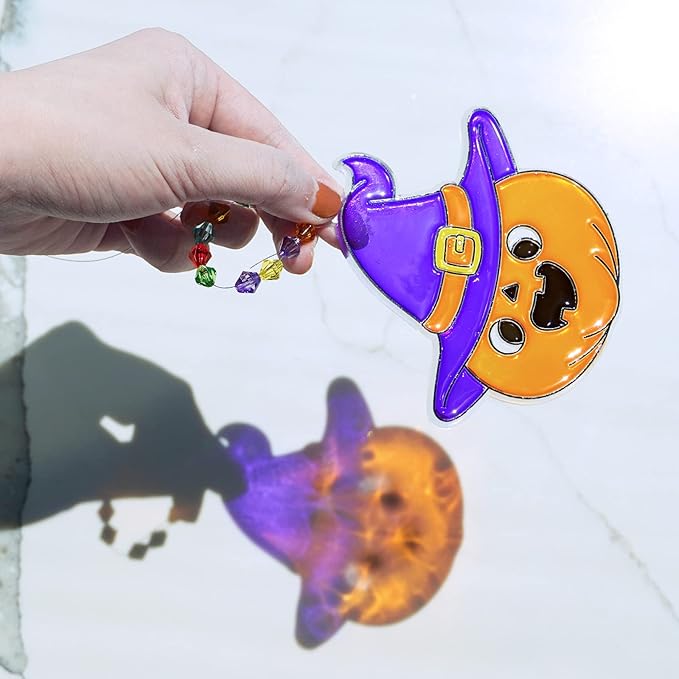 Winlyn 27 Sets Halloween Suncatchers Ornaments Decorations DIY Window Paint Art Suncatchers Halloween Craft Kits Jack-O'-Lantern Bat Ghost Skull Sun Catchers for Kids Classroom Activities Art Project