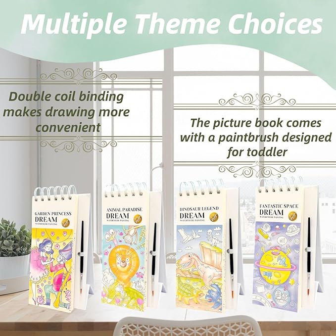 Watercolor Painting Book for Kids Ages 3-5, Water Painting Easel Book Comes with Brush,Toddler Painting Activities Ages 2-4, Art Craft Gift for Drawing (Space)