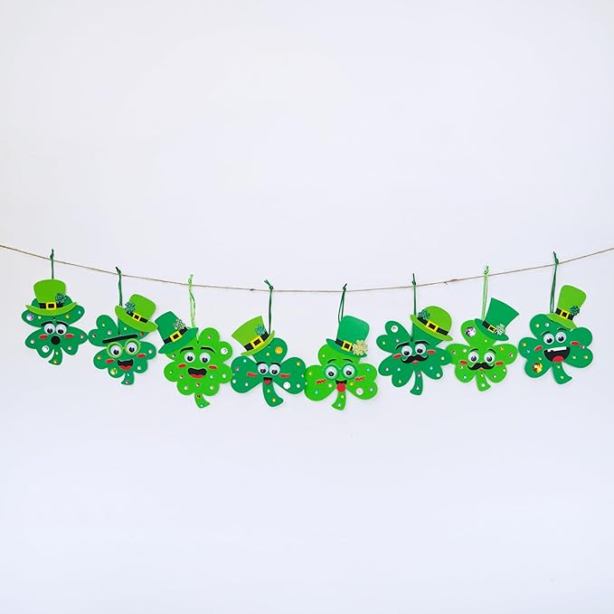 Winlyn 27 Sets St. Patrick's Day Decorations Lucky Shamrock Ornaments DIY St. Pat's Craft Kits Four-Leaf Clover Irish Lucky Shamrock Foam Stickers for Kids Party Classroom Home Activities Art Project