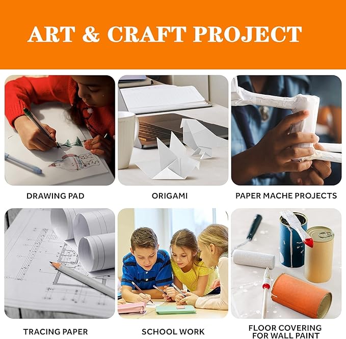 WAUPPY Sketch Drawing Paper 200 Sheets Art Craft Paper for Kids, School Easel Arts Supplies, White Coloring Paper, Doodle Paper