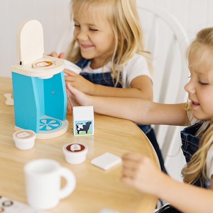Melissa & Doug 11-Piece Brew and Serve Wooden Coffee Maker Set - Play Kitchen Accessories Pretend Play Kitchen Accessories Kids Coffee Maker Set For Girls And Boys
