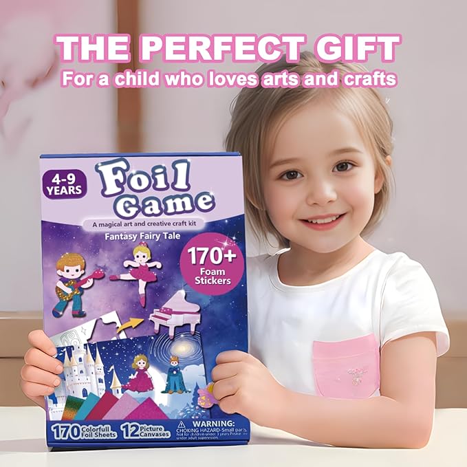 CVVDOOK 170 Foam Stickers Foil Art Fun Toys,Arts and Crafts Activity for Kids,12 Wonderful Themes: Princesses, Castles, Lighthouses, Sea, Sports, Sky,etc.Birthday or Christmas Gifts for Children