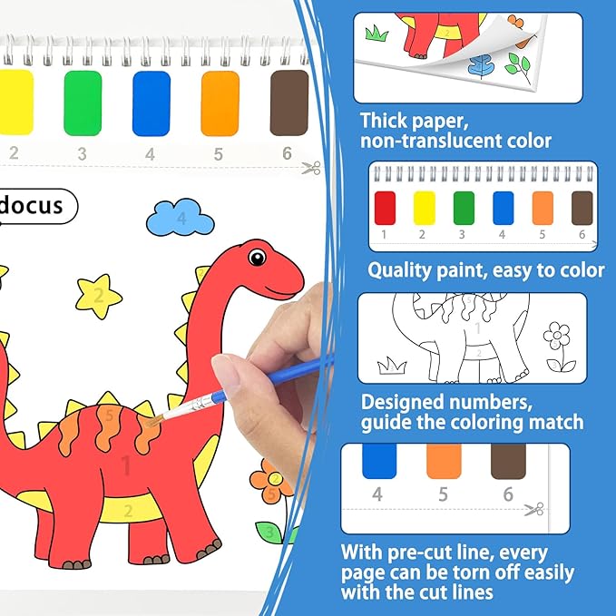 SOCOLER Paint with Water Coloring Books for Toddlers, Dinosaur Mess Free Watercolor Painting Papers for Kids Water Color Paint Kit with 2 Brushes Art Craft Birthday Gift for Ages 1-3, 4-8