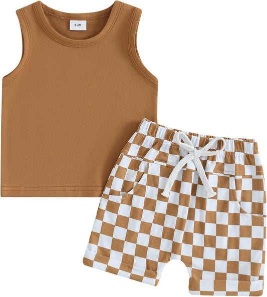 Kupretty Baby Boy Summer Clothes Sleeveless Tank Tops Vest T-Shirt + Casual Shorts Toddler Outfits Set