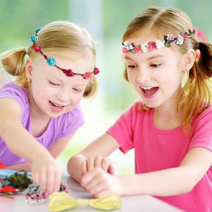 WILLBOND 146 Pcs Flower Crowns Making Kit Flower Crowns Garland Make Your Own Flower Crown Wreath Headbands and Bracelets Craft Kit Handmade Arts and Crafts DIY Floral Crown Garland for Girls Kids