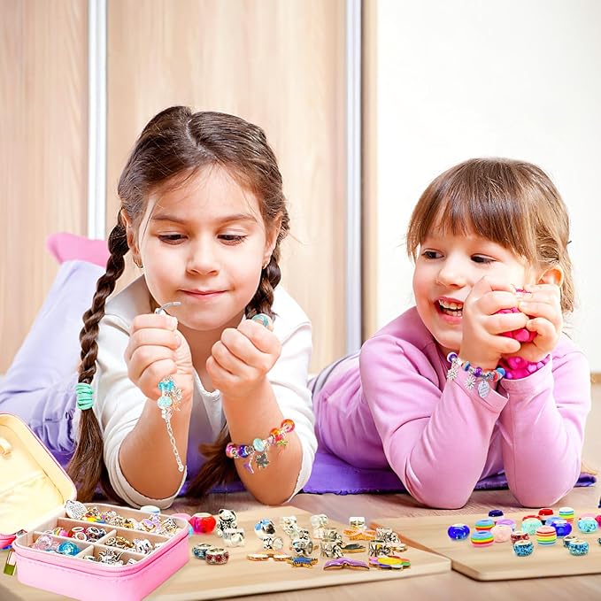 SUREHOME Charm Bracelet Making Kit Personalized Kids Jewelry Making Kits with Jewelry Box Arts and Crafts for Girls 8-12 Birthday Gifts for Ages 6 7 8 9 10 Year Old Girls Christmas Gifts Trendy Stuff