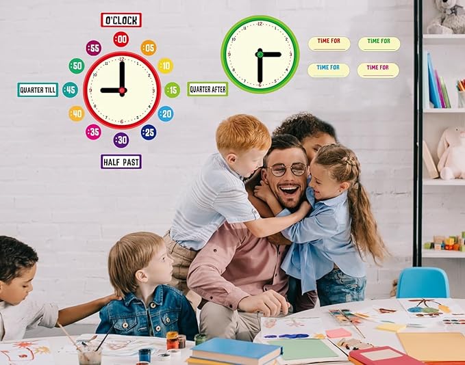 WhatSign 34Pcs Telling Time Bulletin Board Set Decoration Clock for Kids Learning to Tell Time Telling Time Teaching Practice Clock for Elementary Preschool Classroom Supplies Teachers Back to School