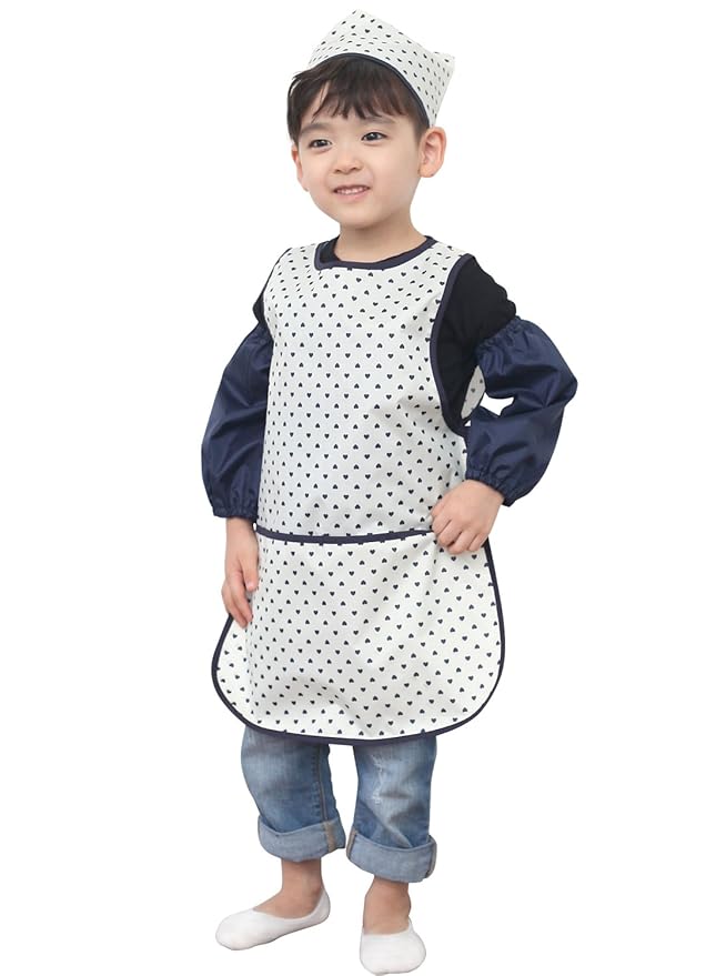 Children Waterproof Artist Painting Aprons or Art Smock 3PCS Set Navy Heart (26-S)