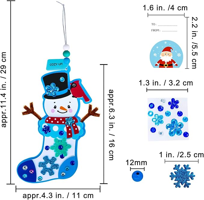 Winlyn 24 Sets Christmas Craft Kits Winter Crafts DIY Snowman Stocking Ornaments Decorations Snowman Snowflakes Foam Stickers Arts and Crafts for Kids Classroom Art Activities Holiday Party Favors