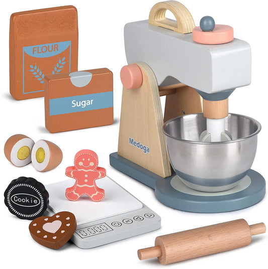 Play Kitchen Accessories Wooden Mixer Set Pretend Play Food Sets for Kids Role Play Toys for Girls and Boys (Mixer Set)