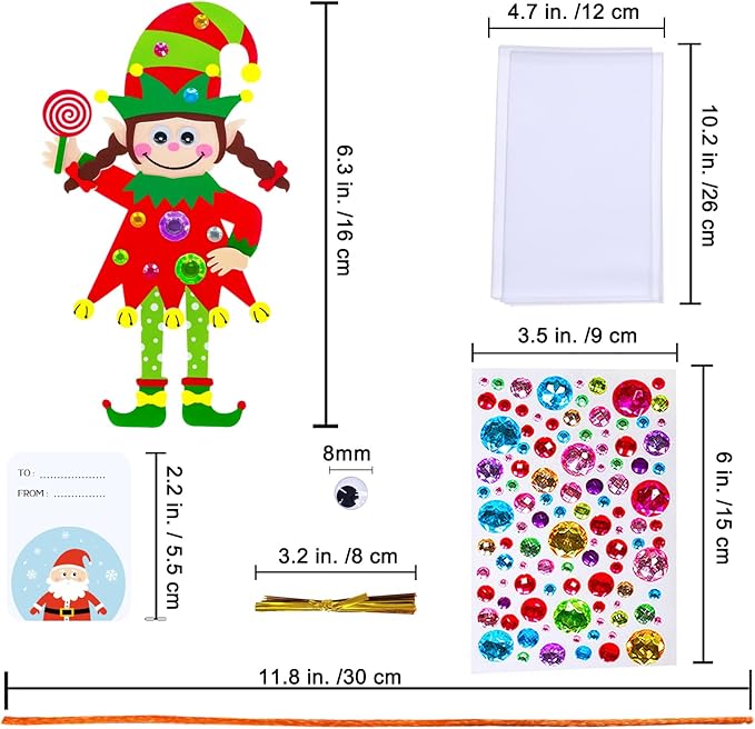 Winlyn 24 Sets Christmas Craft Kits Winter Crafts DIY Santa's Helper Elf Ornaments Decorations Arts Sets Elf Christmas Foam Stickers for Kids Holiday Festive Home Classroom Activities Party Favors
