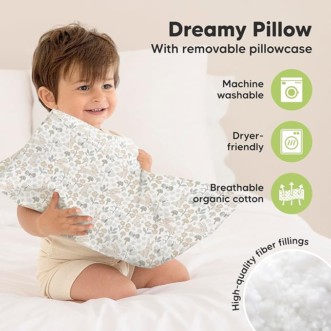 Toddler Pillow with Pillowcase - 13x18 My Little Dreamy Pillow, Organic Cotton Toddler Pillows for Sleeping, Kids Pillow, Travel Pillows, Mini Pillow, Nursery Pillow, Toddler Bed Pillow (Prairie)