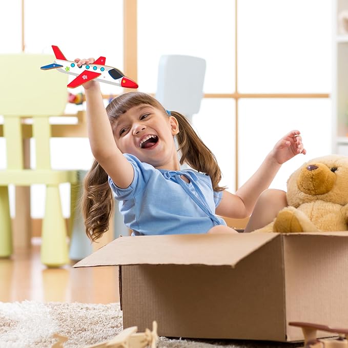 Fennoral 12 Pack Wooden Airplane Craft for Kids Make Your Own 3D Airplane kit for Boys Girls DIY Paint Wood Planes for School Art Activity Kids Birthday Gifts
