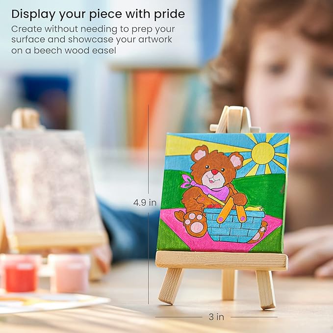 Arteza Kids Nature Painting Kit, 4 Canvases 3 x 3 Inches, 4 Easels, 12 Acrylic Paints, 2 Paint Brushes, 1 Palette, Kids Activities for Ages 6 and Up