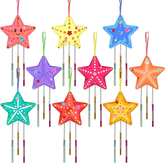 Fennoral 9 Pack Star Wind Chime Kit for Kids Make Your Own Starfish Wind Chimes for Girls Boys Ornaments DIY Coloring for Summr Art Project Party Decoration Birthday Gift