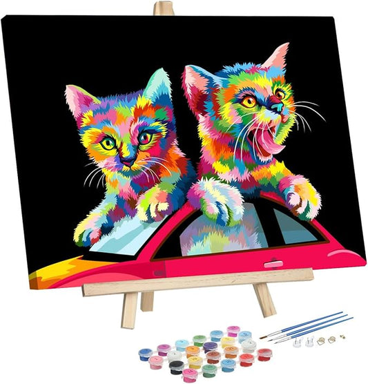 Paint by Numbers,DIY Oil Painting Kit for Kids – 12” x 16” Funny Elephant Pattern with Wooden Easel