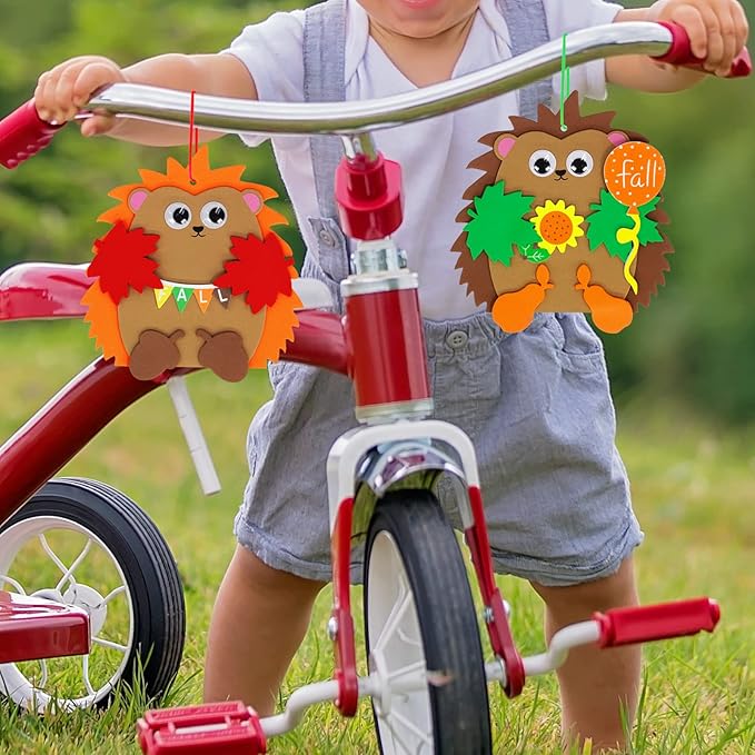 Winlyn Fall Craft Kits 24 Sets DIY Fall Hedgehog Ornaments Decorations Art Sets Autumn Maple Leaf Pumpkin Foam Stickers Googly Eyes for Kids Thanksgiving Halloween Classroom Activities Party Favors