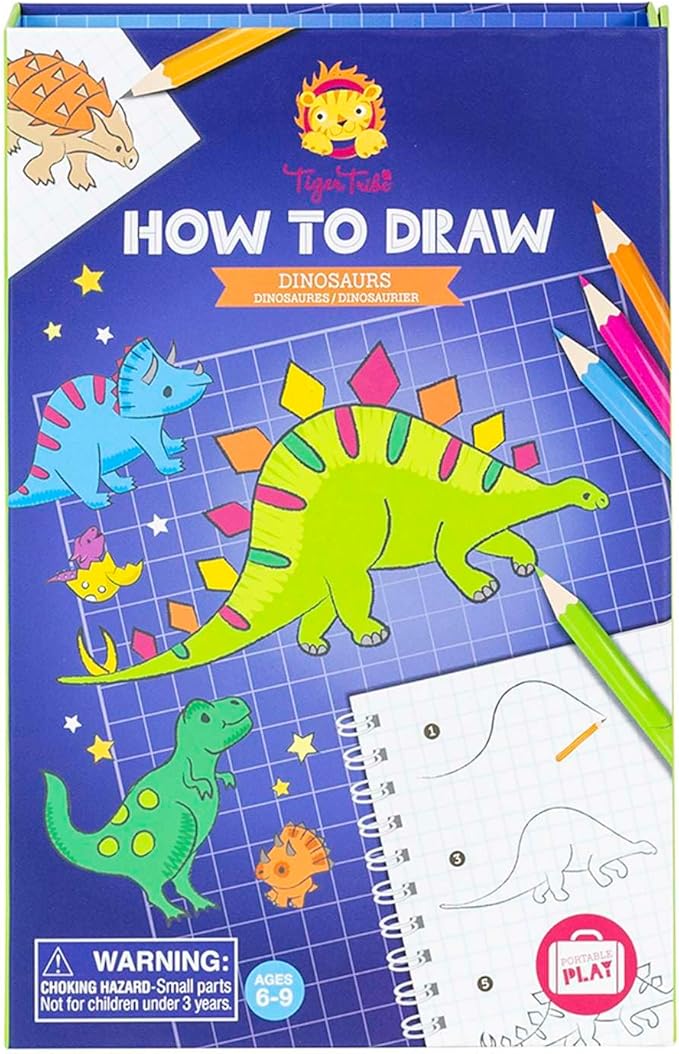 Tiger Tribe: How to Draw - Dinosaurs - Creative Artistic Set, Step-by-Step Guide, Color Pencils, Art Sketch Pad, Store Inside Case, Kids Ages 5+