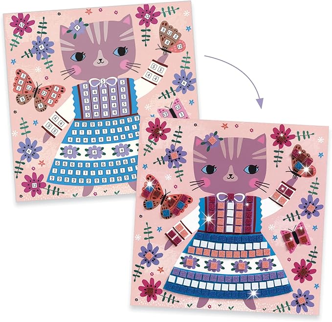 DJECO Lovely Pets Sticker Mosaic Craft Kit - Create Your Own Sparkling Pets for School or Gifts - Fun & Creative for Family & Friends, Boys & Girls, Educational Mosaic Art Craft Kit for Kids 5+