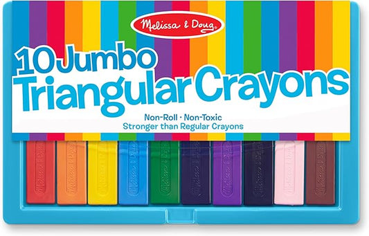 Melissa & Doug Jumbo Triangular Crayons - 10-Pack, Non-Roll, Flip-Top Case