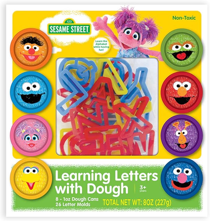 Sesame Street Learning Letters with Dough | 8 1-oz Cans of Sesame Street Dough & 26 Letter Molds | Gift for Kids | Fun & Educational