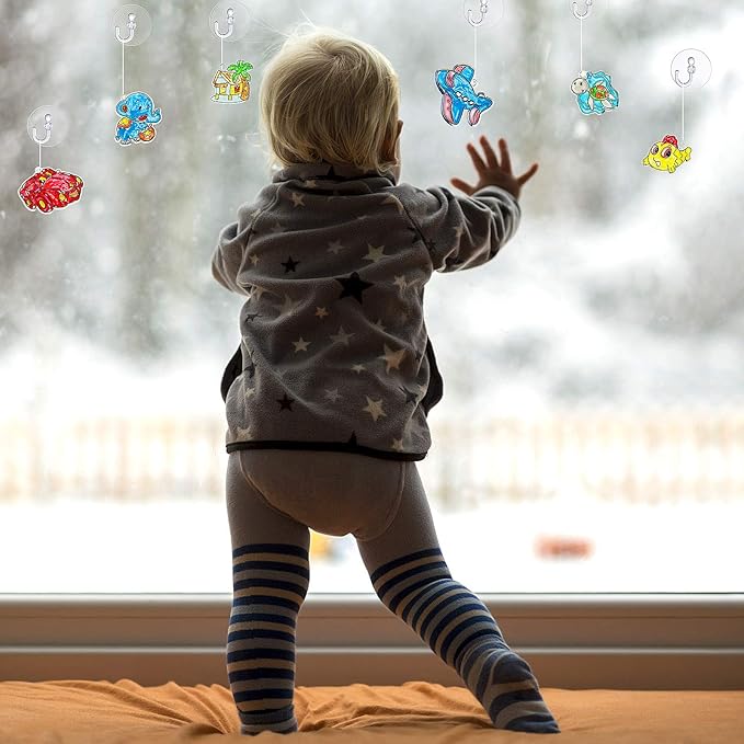 WILLBOND 24 Pieces Christmas Suncatchers Craft Assorted Sun Catcher Kits for Art Window Sun Catchers with 24 Pieces Suction Cups for Painting Crafts Christmas Home Decor Supplies