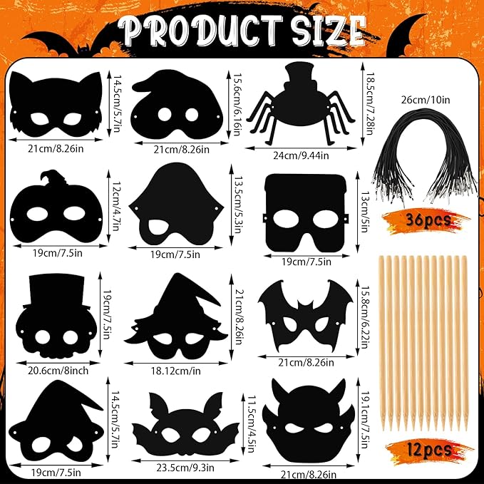 AUGSUN Halloween Crafts, Rainbow Scratch Mask for Halloween Party Favors Supplies Magic Scratch Paper Art Mask for Kids