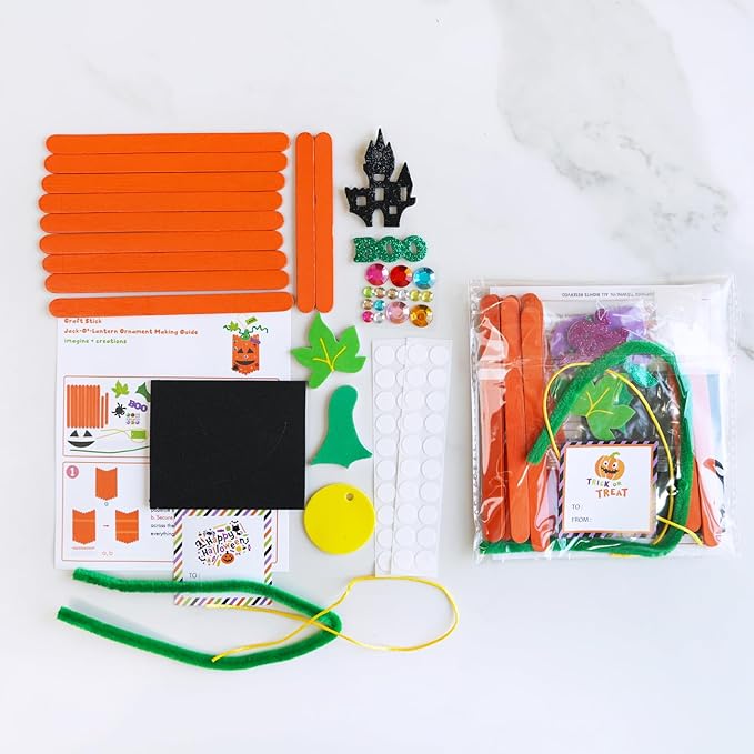 Winlyn 24 Sets Fall Crafts Kits Halloween Crafts Individual Fall Kids Crafts DIY Pumpkin Fall Decorations Craft Sticks Pumpkin Foam Stickers Arts and Crafts for Kids Classroom Activities Party Favors