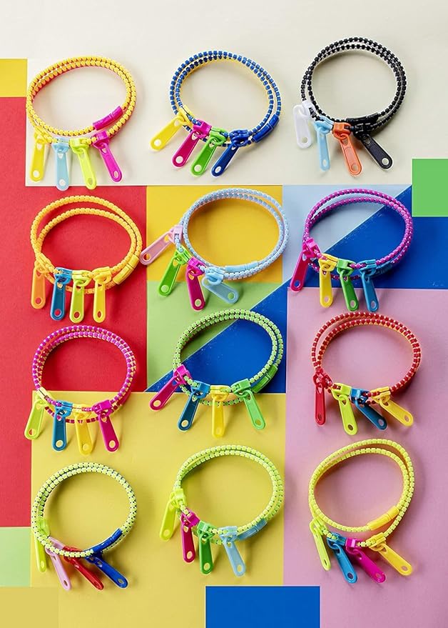 UpBrands Fidget Toys Zipper Bracelets Double Tour, Party Favors for Kids, Quiet Classroom Prizes, School Classroom Rewards, Goodie Bags, Easter Egg and Pinata Fillers, Students Incentives (Bi-color)