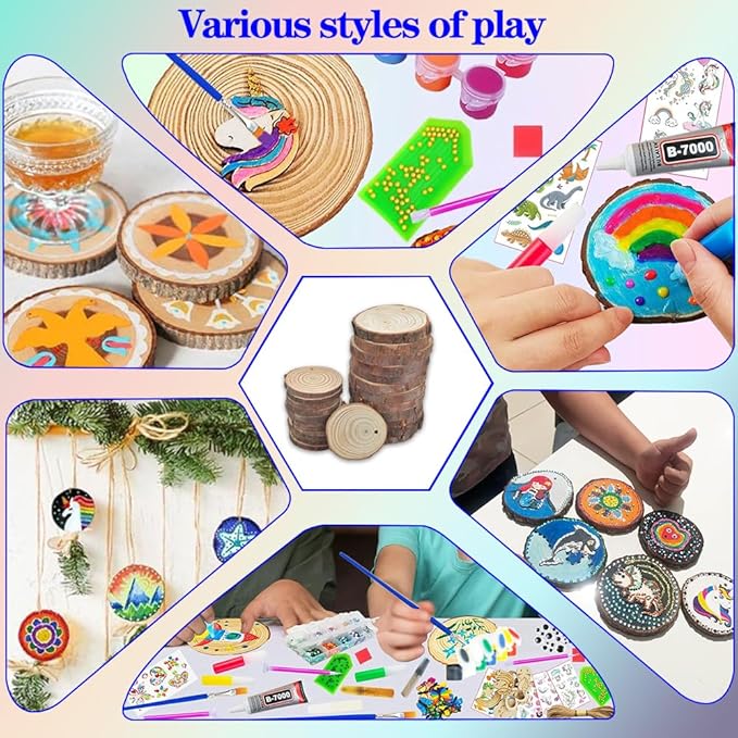 Quimoy Christmas Crafts for Adults, 24 Pcs DIY Christmas Ornaments Kits, Arts and Crafts Kits for Kids Adults, Wooden Painting Crafts, Christmas Wood Ornaments for Crafts