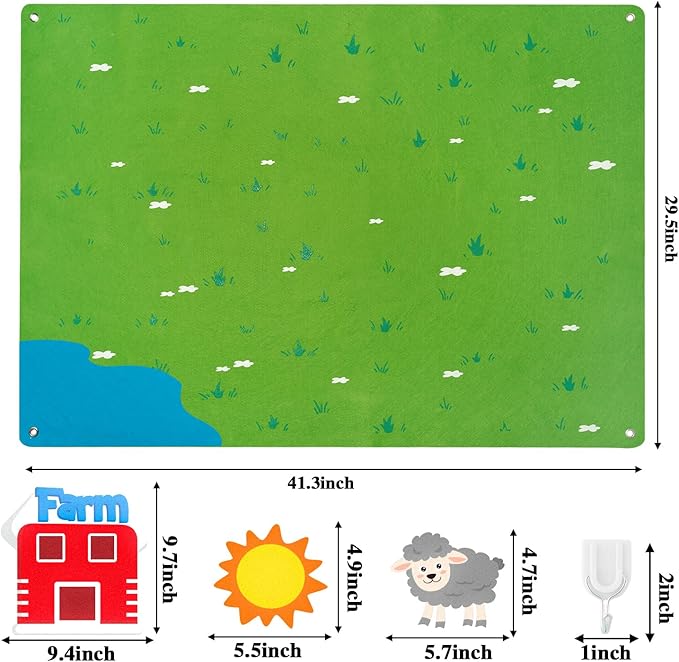 WATINC Farm Animals Felt Story Board Set 3.5Ft 38Pcs Preschool Farmhouse Themed Storytelling Flannel Barnyard Domestic Livestock Early Learning Interactive Play Kit Wall Hanging Gift for Toddlers Kids